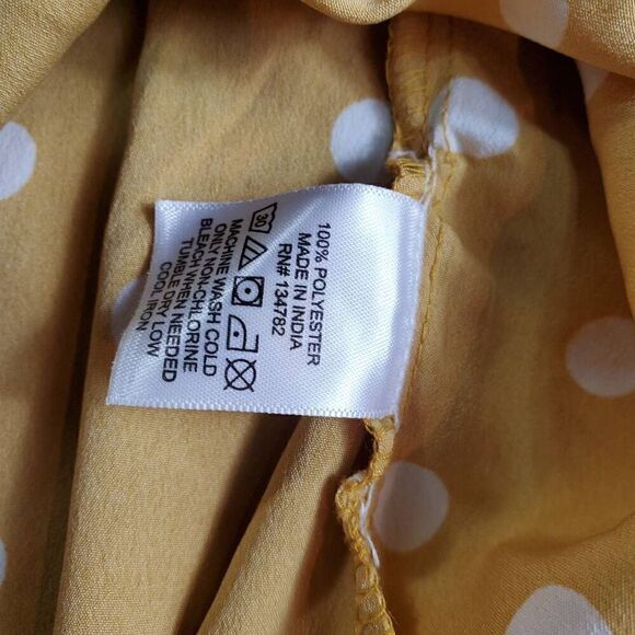 Hint Of Blush Dress Womens Large Yellow Polka Dot Tie Off Shoulder - Picture 6 of 10